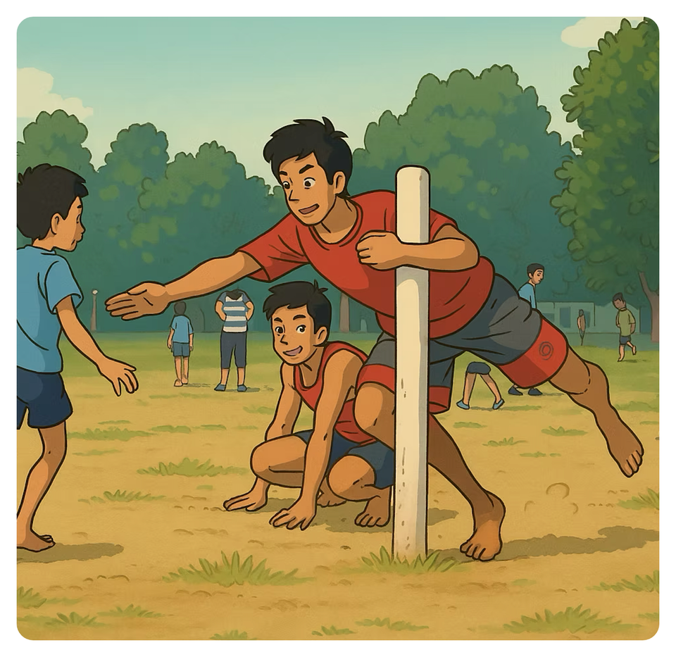 Gibli of an image  clicked at a playground in chandigarh with kids playing Kho-kho game